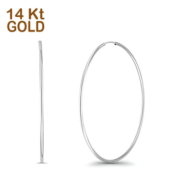 Solid 14K White Gold 1.5mm Thickness Hoop Earrings - 7 Different Size Available, Best Anniversary Birthday Gift for Her